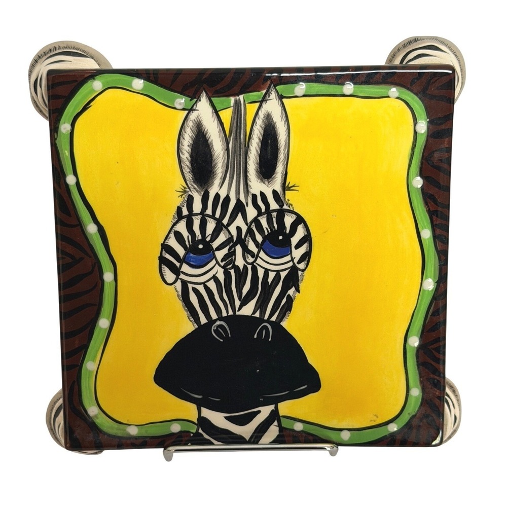 Hand Painted‎ Gianfranco Ferre Ceramic Zebra Trivet Whimsical Animal Kitchen Art